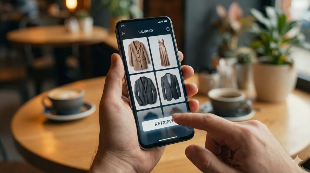 リネットクロークで保管している服を眺めている様子