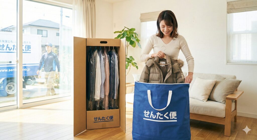 せんたく便を利用して満足そうな女性