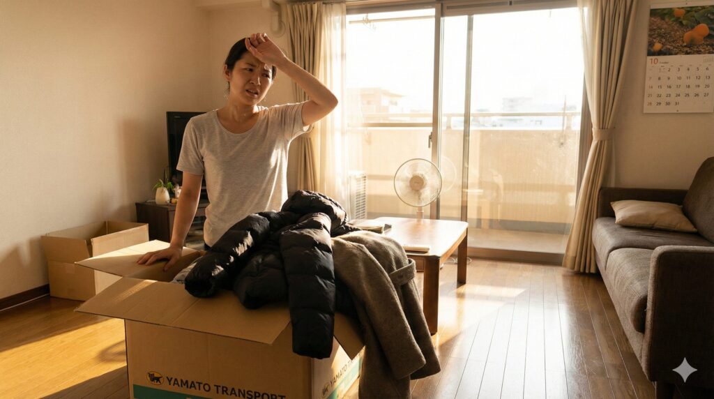 クリーニング保管サービスからダウンが早く帰ってきてしまい困る女性