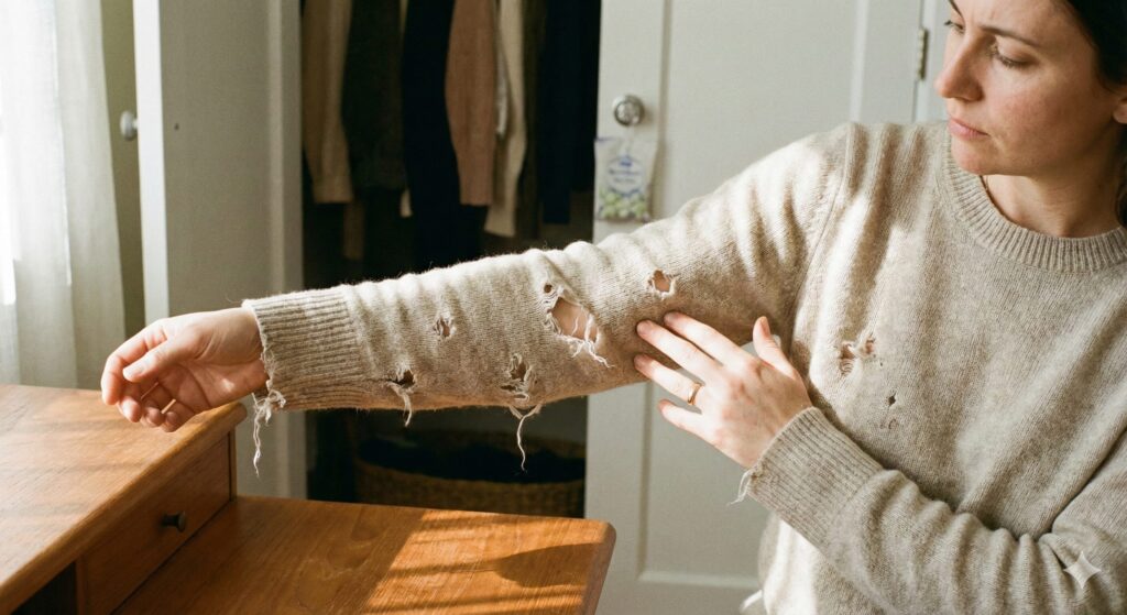 虫食いの被害にあってしまったセーター
