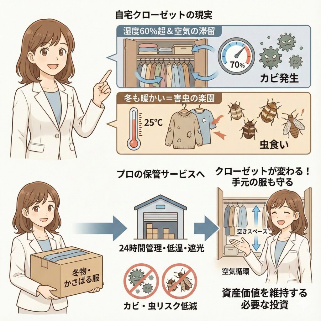 宅配クリーニング保管サービスの倉庫保管と自宅クローゼットでの保管の違い