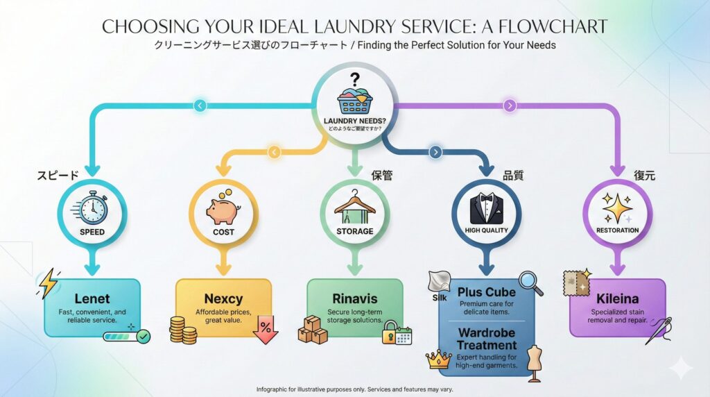 10種類のペルソナと最適なサービスを繋ぐ見やすいフローチャート図解