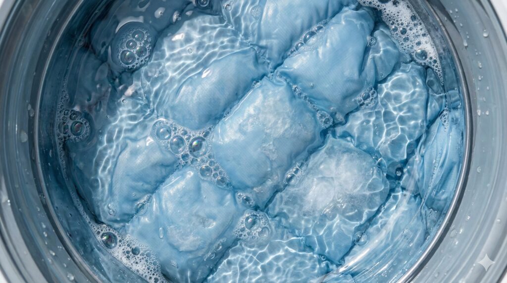 丁寧にウェットクリーニングされているダウン