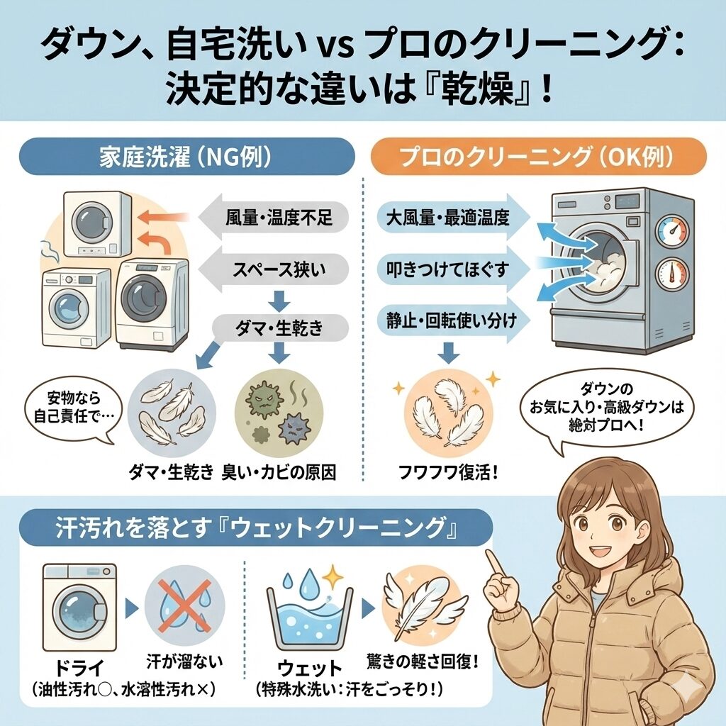 なぜダウンはクリーニングが必要？自宅洗いとクリーニングの違いは乾燥