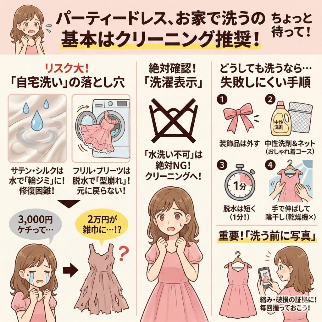 パーティドレス洗濯のコツを図解
