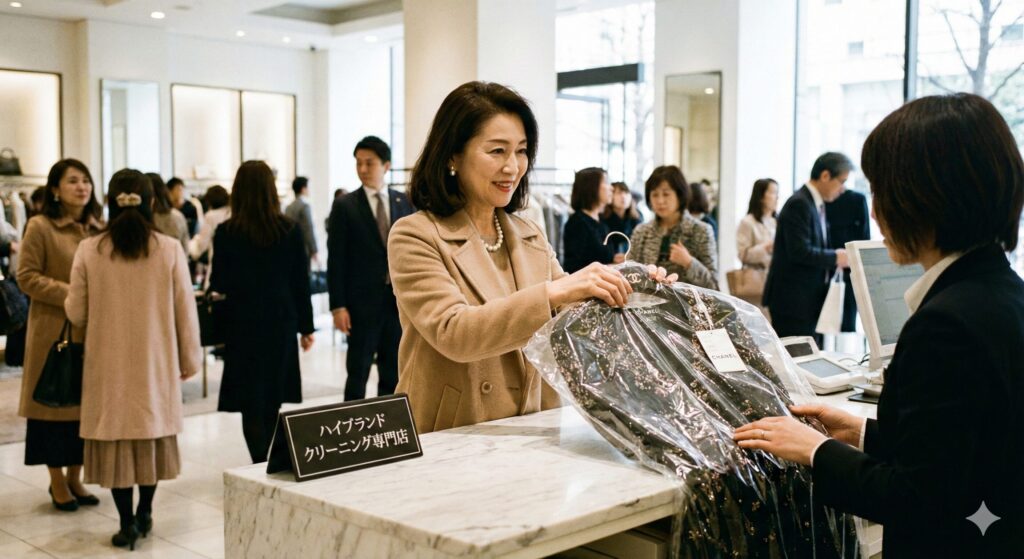 百貨店のクリーニングが安心だと思っている高級マダムのイメージ