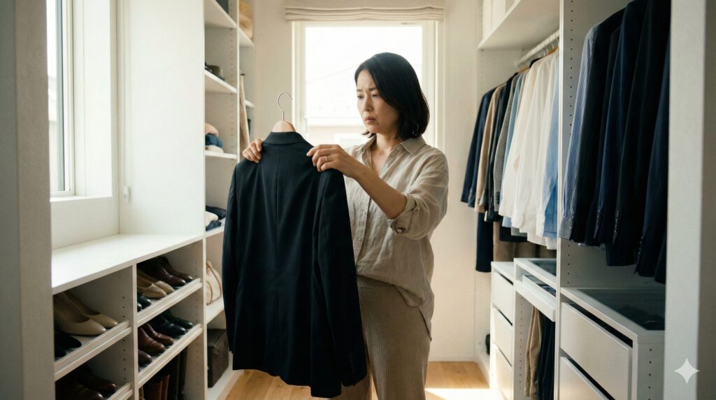 礼服を手に取る主婦のイメージ