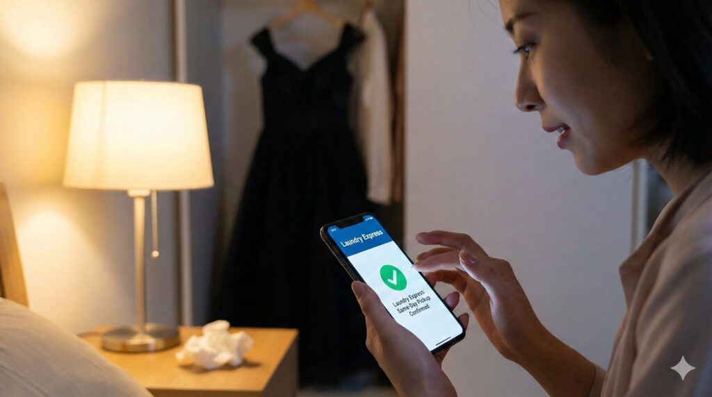 スマホで宅配クリーニングを手配するイメージ