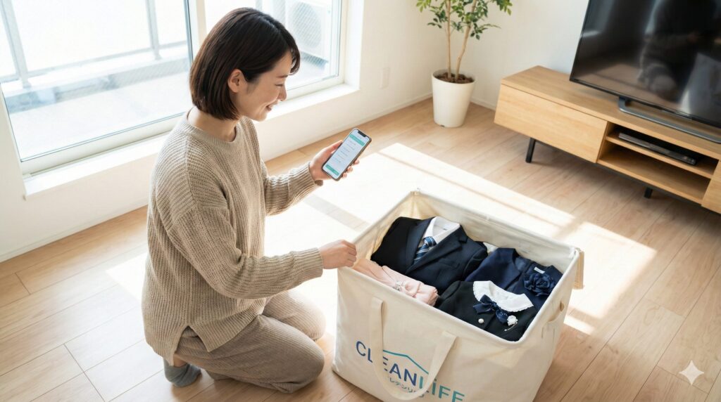 家族全員分の礼服とクリーニングバッグ