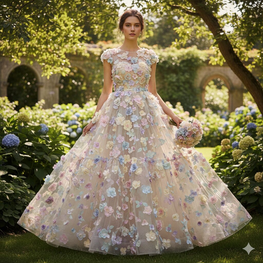 今年流行りの3Dフラワー・シアー素材ワンピースのイメージ