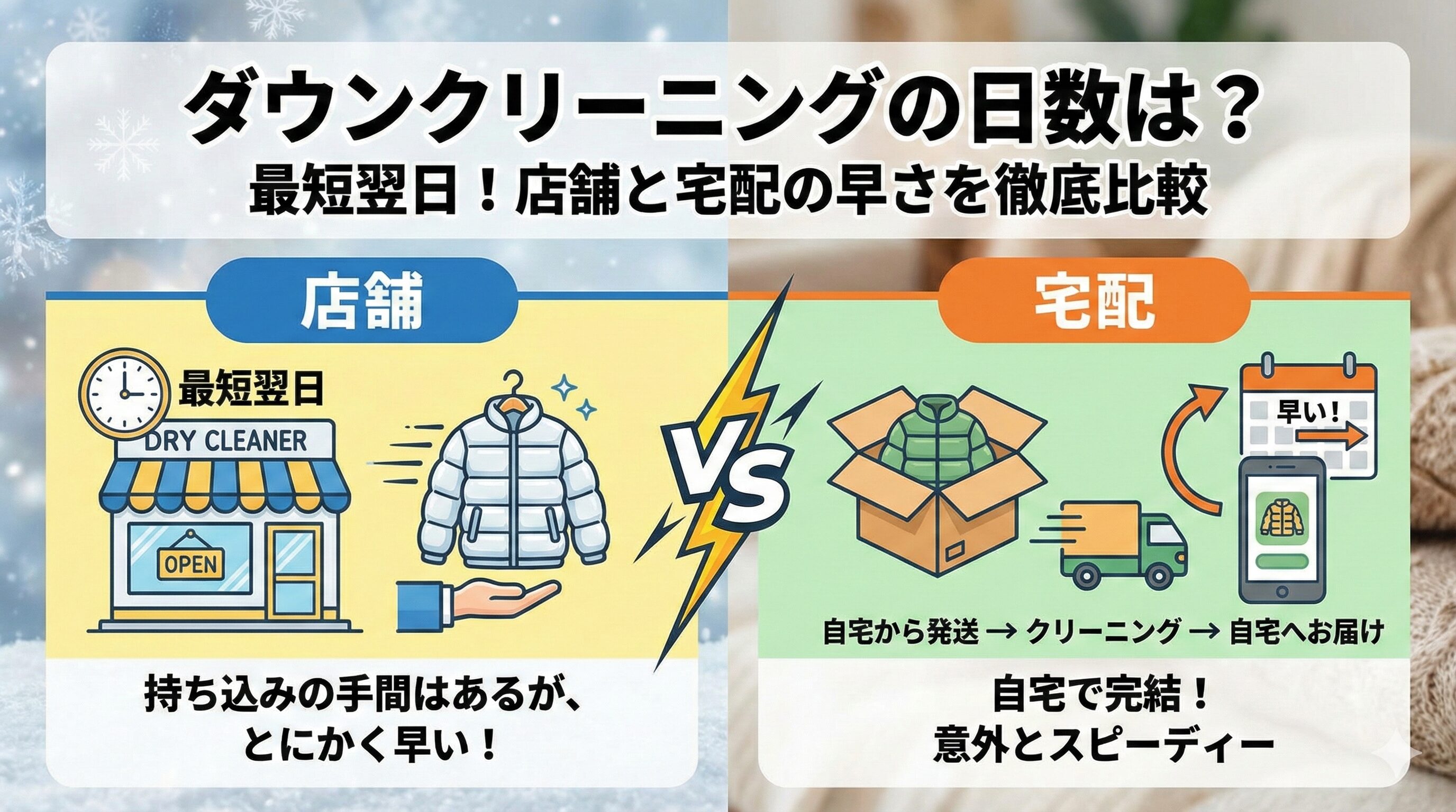 ダウンクリーニングの日数比較
