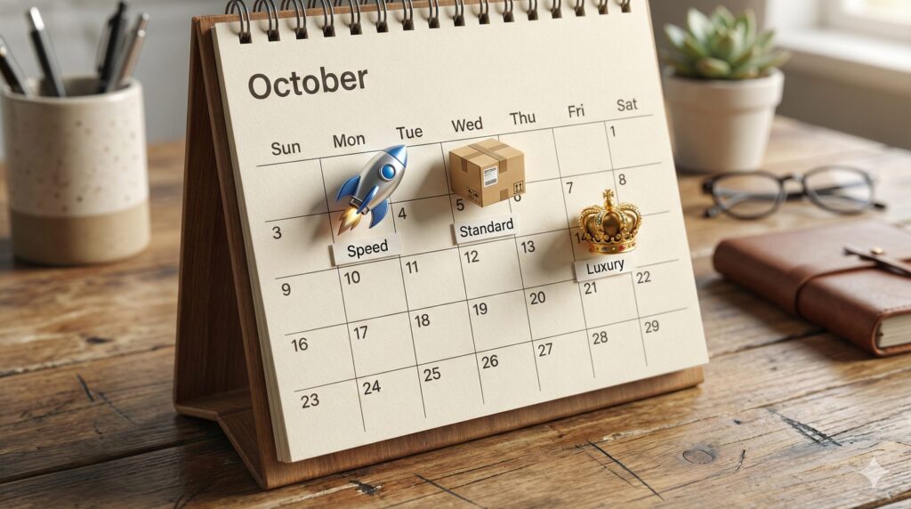 ダウンクリーニングの仕上がり日数と品質のグループ分け