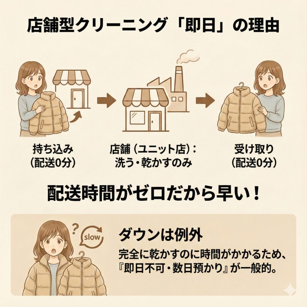 ダウンのクリーニングで店舗型が即日可能な理由