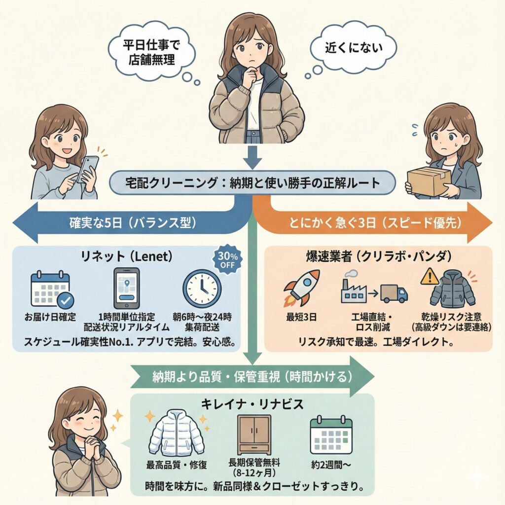 ダウンのクリーニング日数別におすすめを紹介