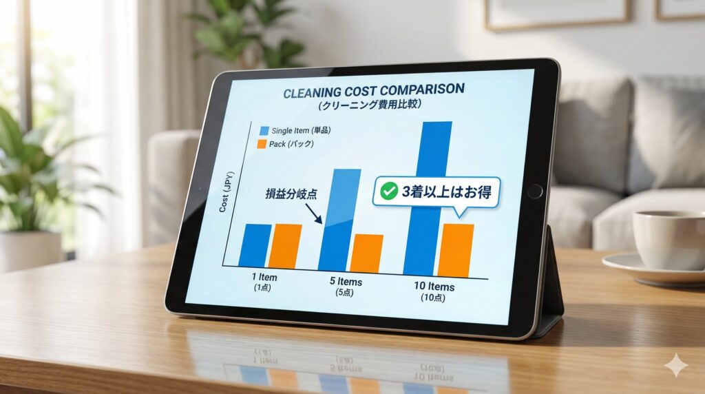 ダウンクリーニング時にパックタイプを利用した場合の棒グラフ