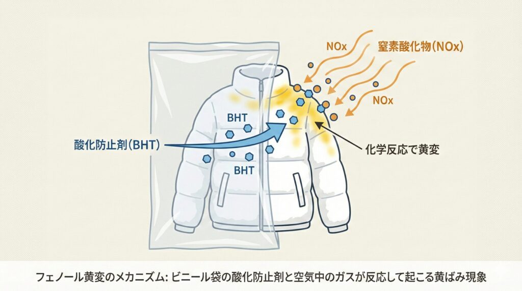 ダウンの黄変メカニズム