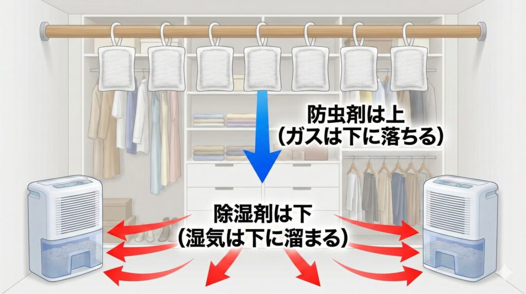 ダウン保管時の防虫剤と除湿剤の配置方法