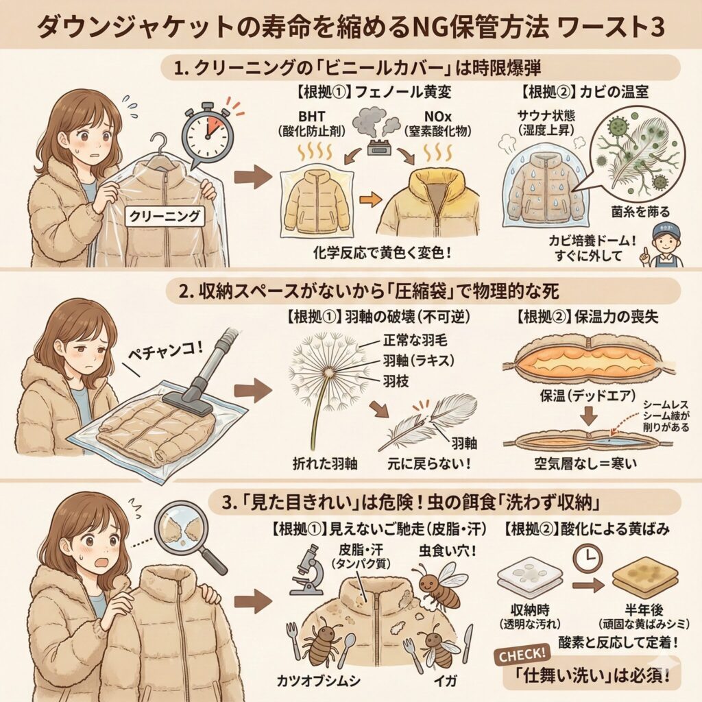 ダウン保管のNG行動3選