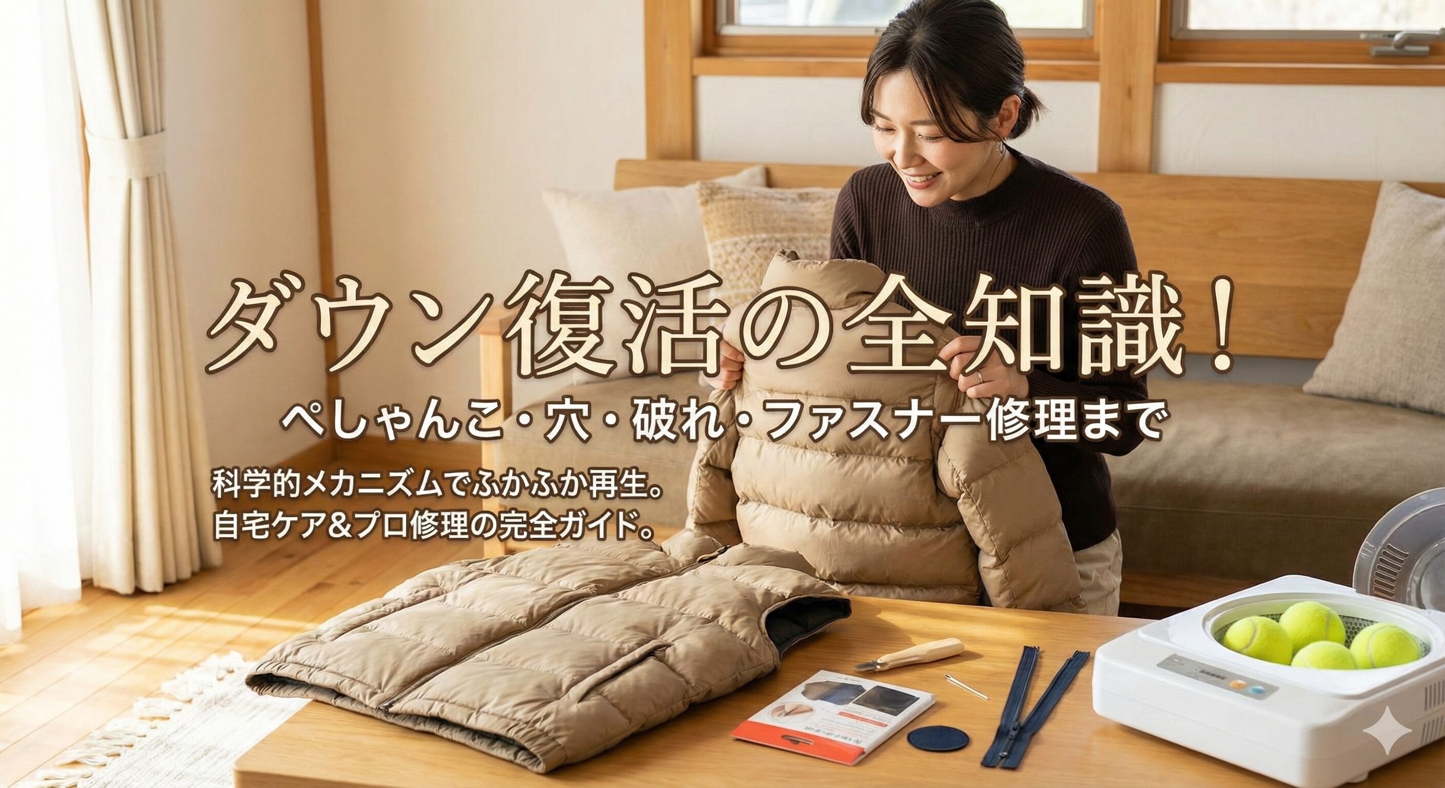 ダウントラブル解消まとめ！ぺちゃんこダウンから穴あき・ファスナー修理まで