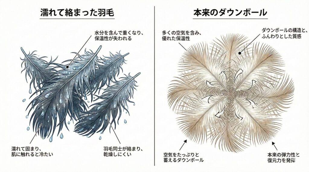 ぺしゃんこのダウンと本来のダウンの違い