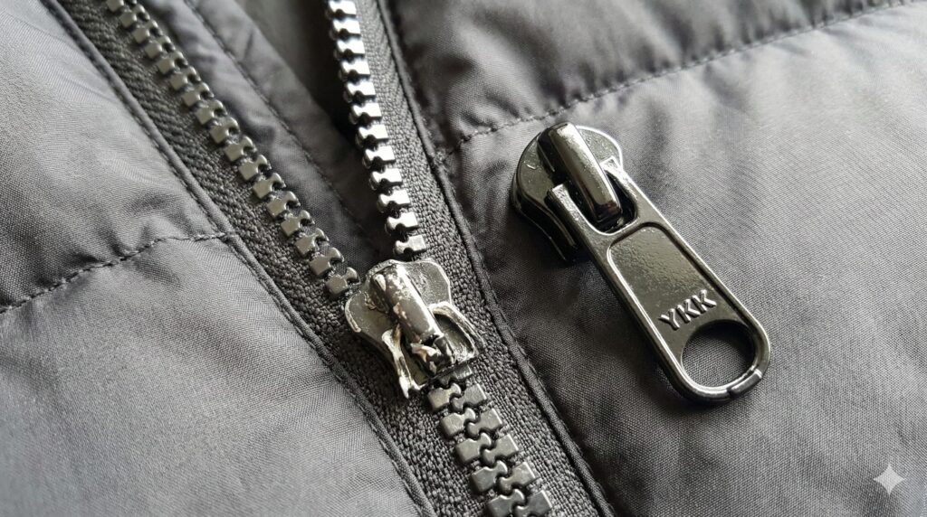 ダウンの壊れたファスナーのリペア