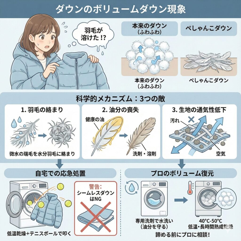 ダウンがぺちゃんこになる原因と対処法