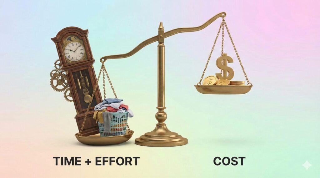 ダウンの洗濯とクリーニング比較図