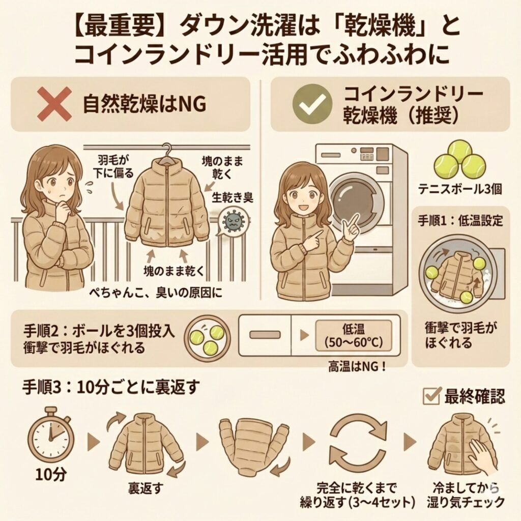 ダウンの乾燥方法