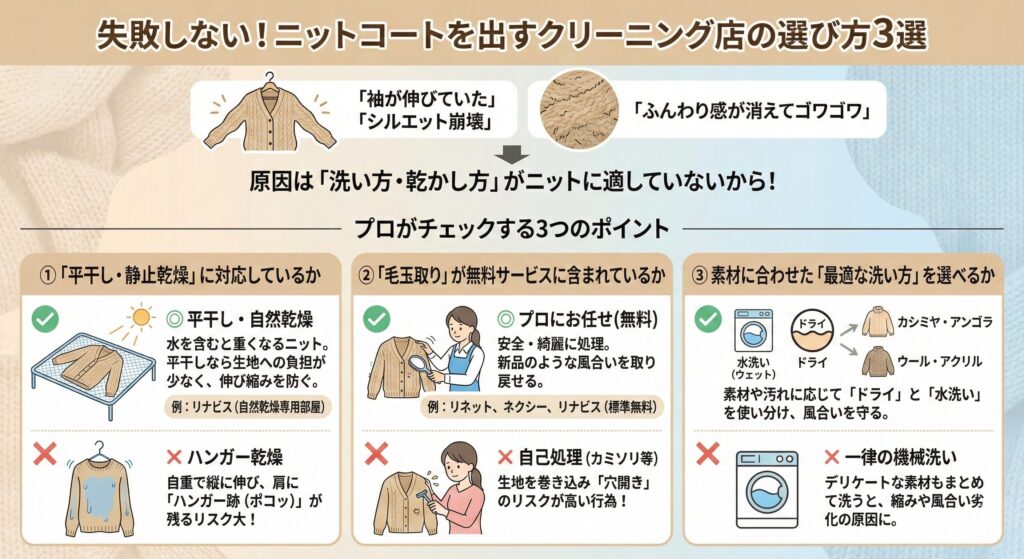 ニットコートクリーニングの3つのポイント