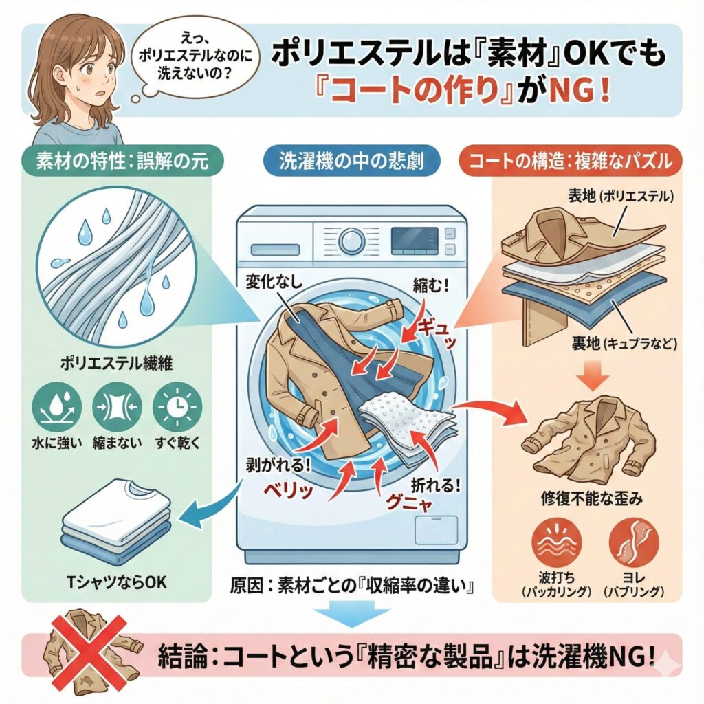 ポリエステルのコートを洗濯するなら素材より作りが問題