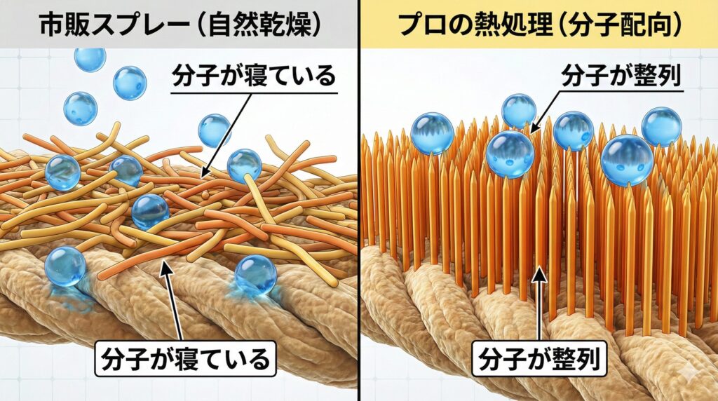 防水スプレーと撥水加工の違いを図解