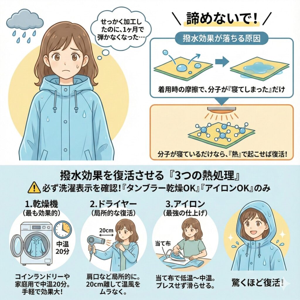 撥水加工を自宅で復活させる方法を図解