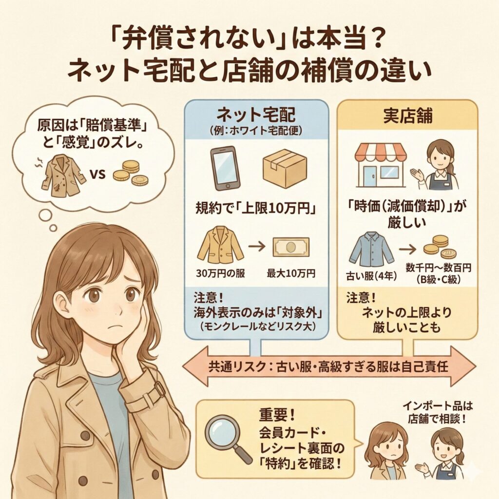 ホワイト急便の賠償基準。宅配と店舗の違いを図解