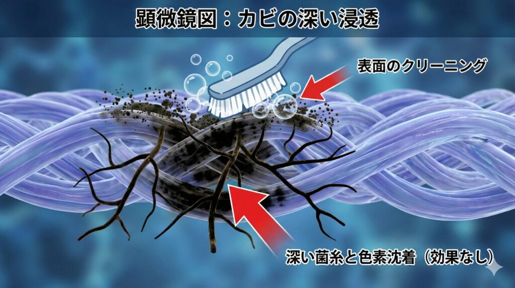 ダウンの奥深くまで浸透してしまったカビ