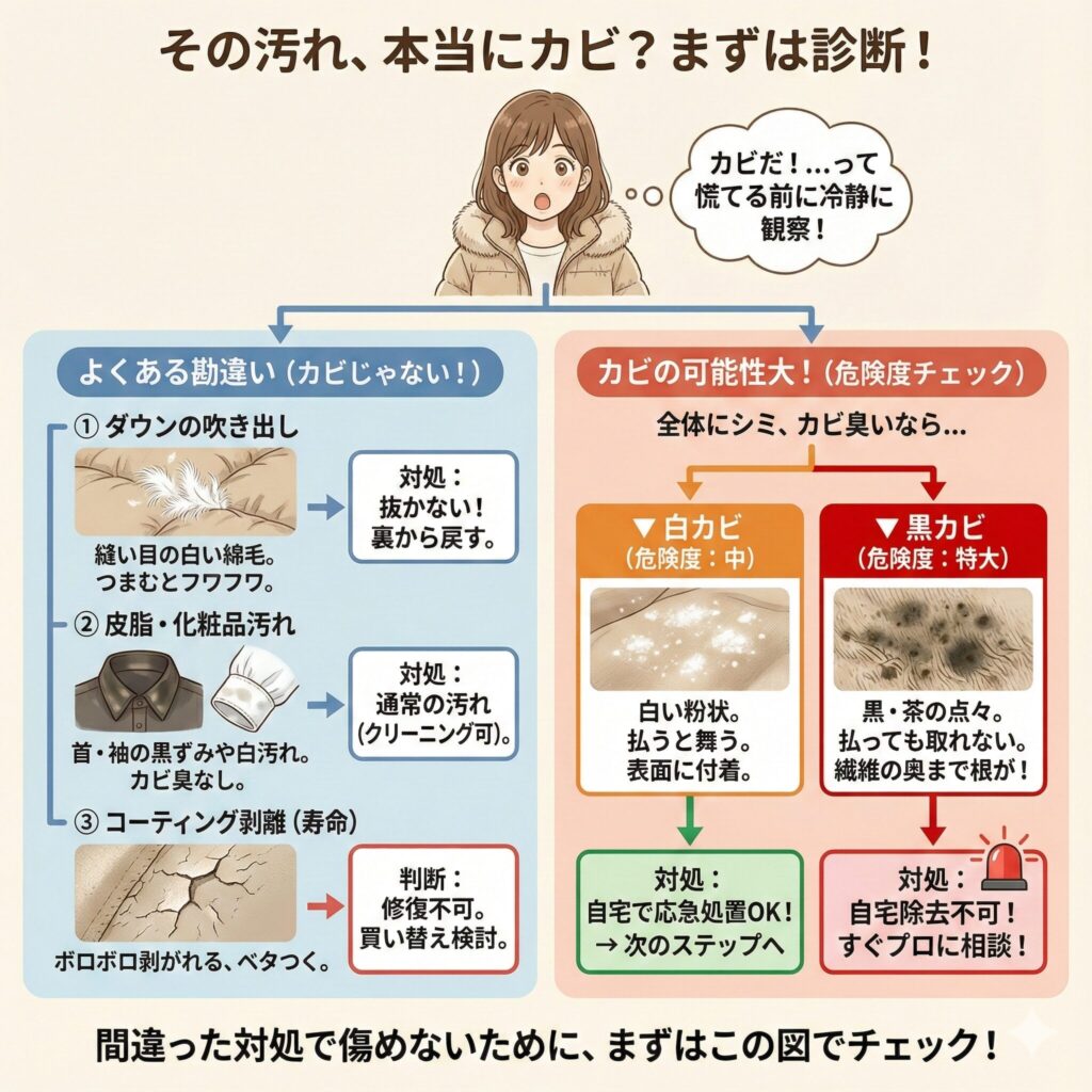 ダウンのカビ診断フローチャート