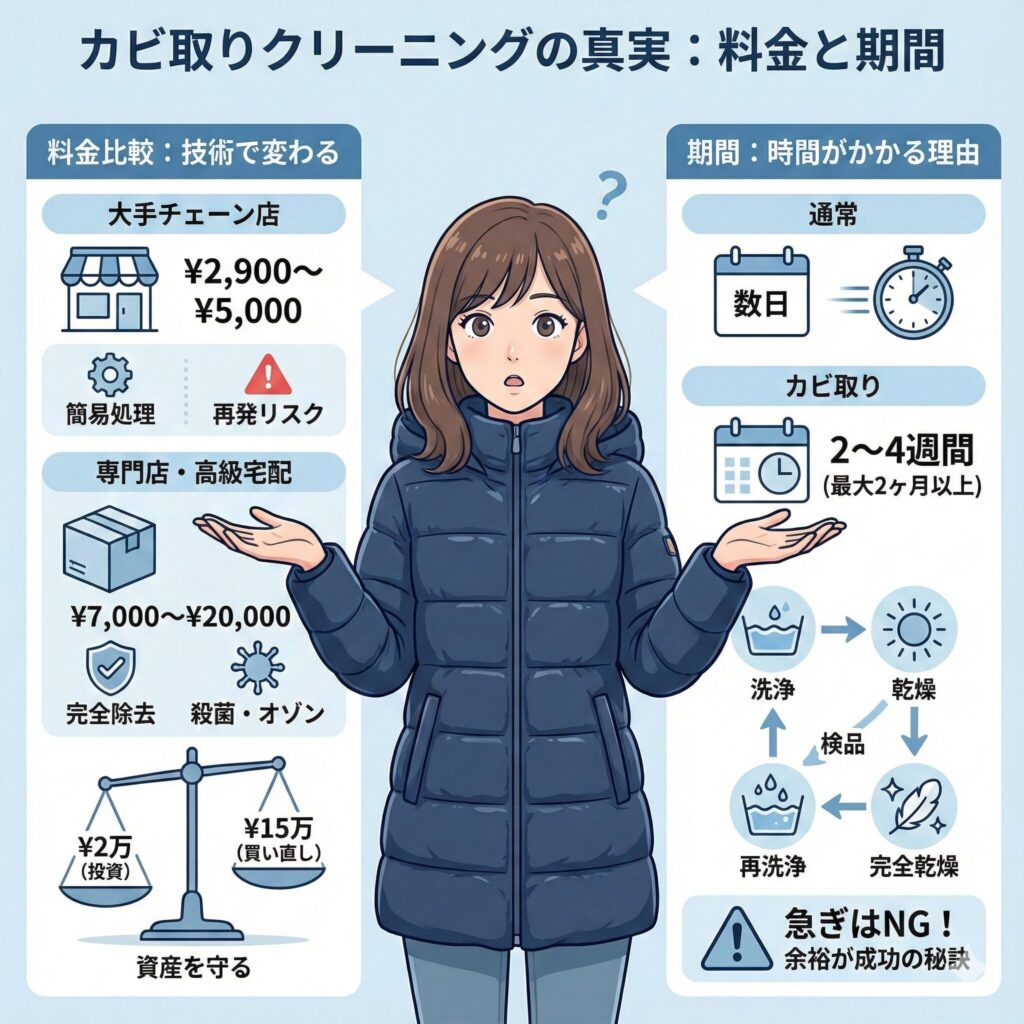 ダウンのカビ取りクリーニング料金と日数