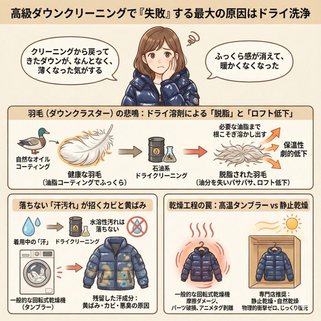 高級ダウンクリーニングをドライクリーニングする3つのリスク