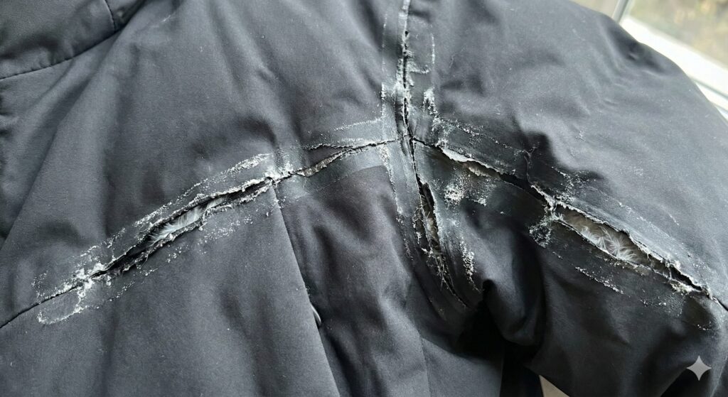 水沢ダウンノンキルト部分(ポリウレタン)の加水分解