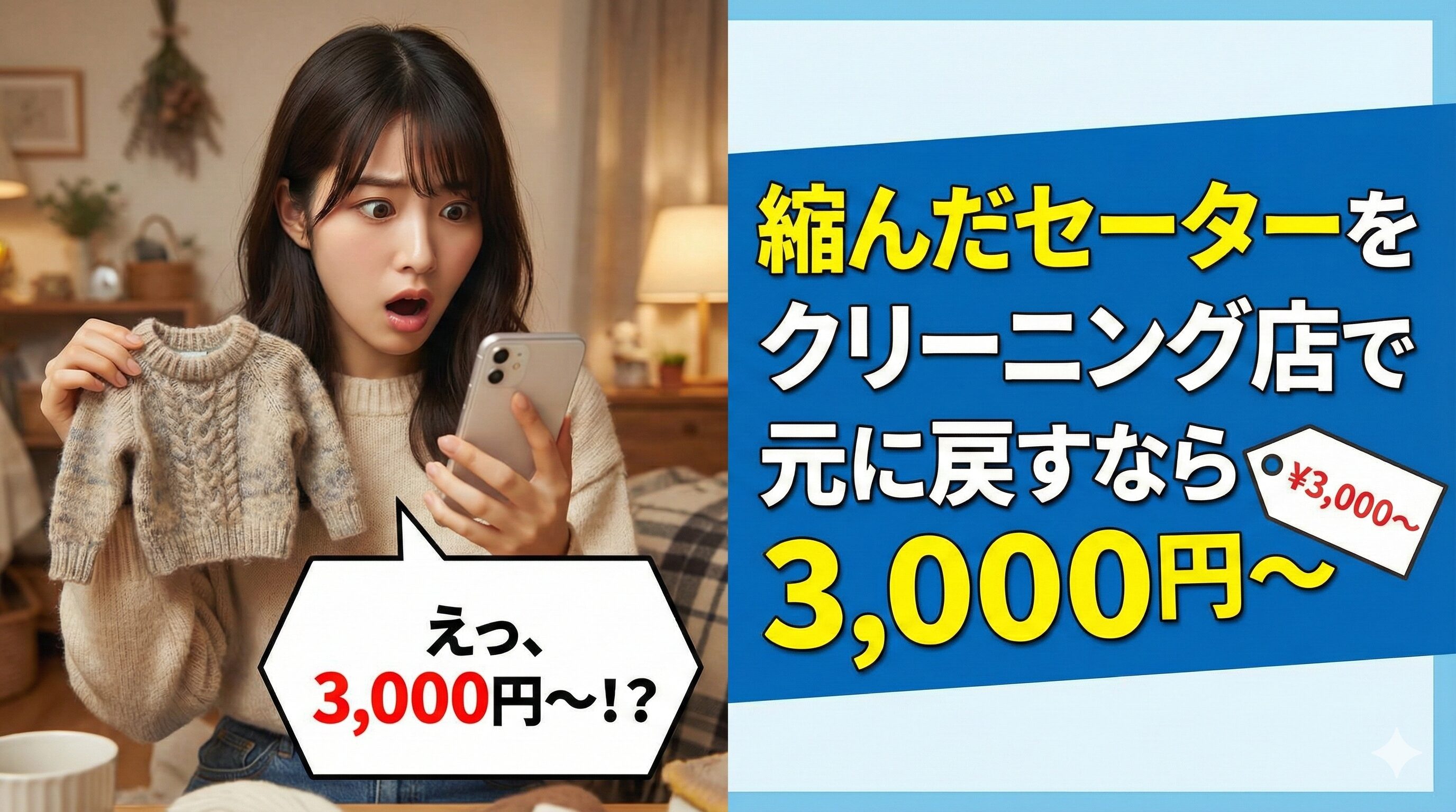 縮んだセーターを元に戻すクリーニング