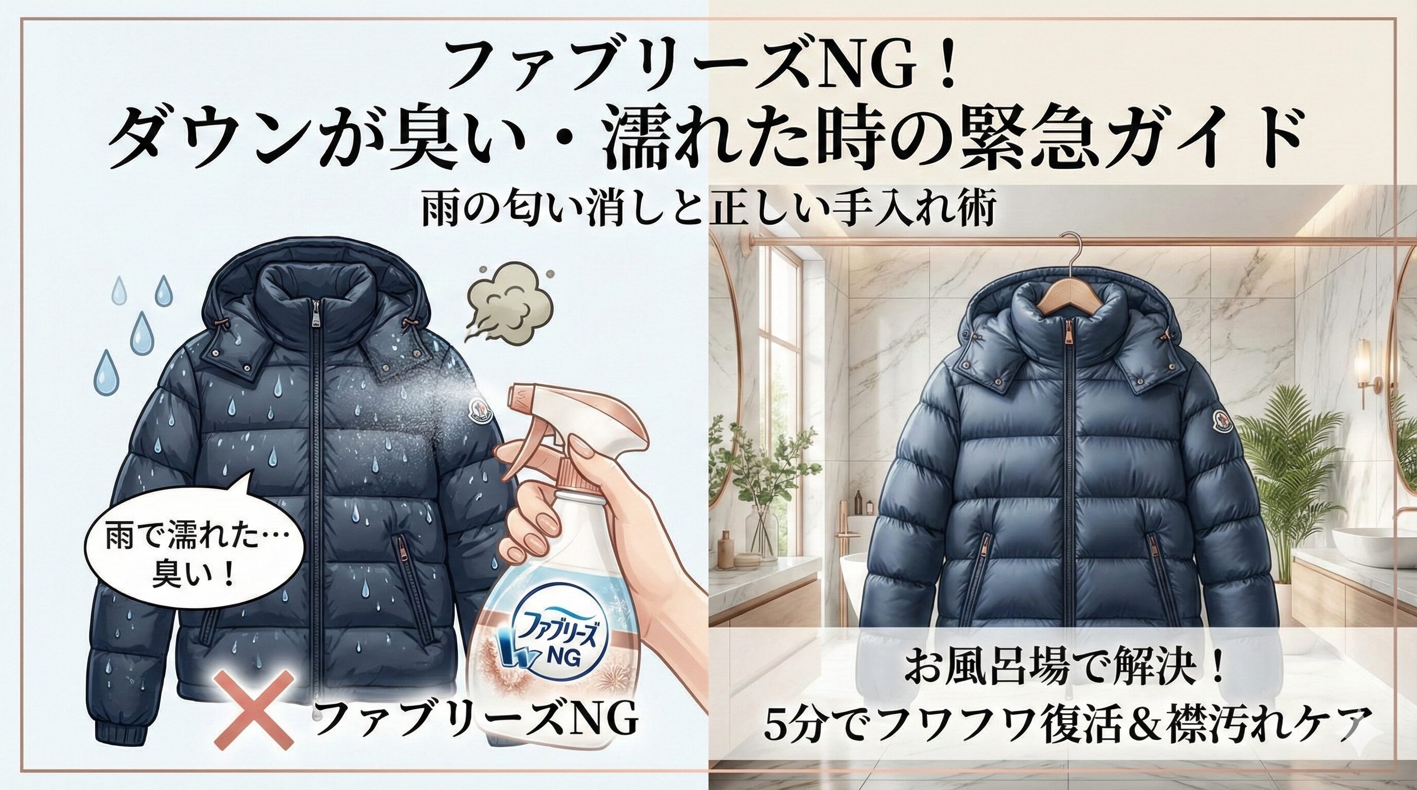 臭いダウンや雨に濡れたダウンの応急処置やお手入れ方法まとめ