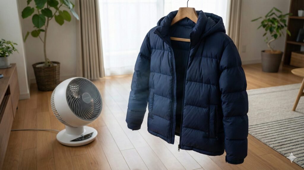 ダウンの乾燥はサーキュレーターを使って