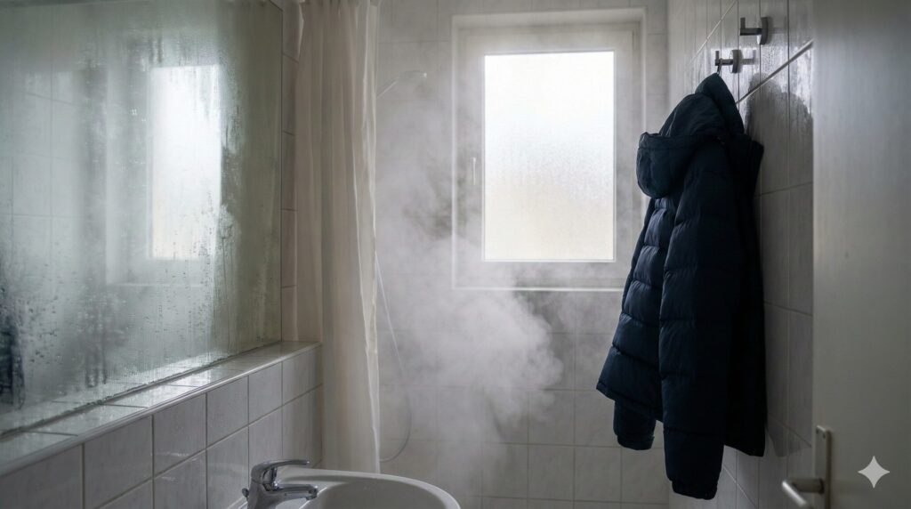 ダウンの臭いを消すには風呂場の蒸気がベスト