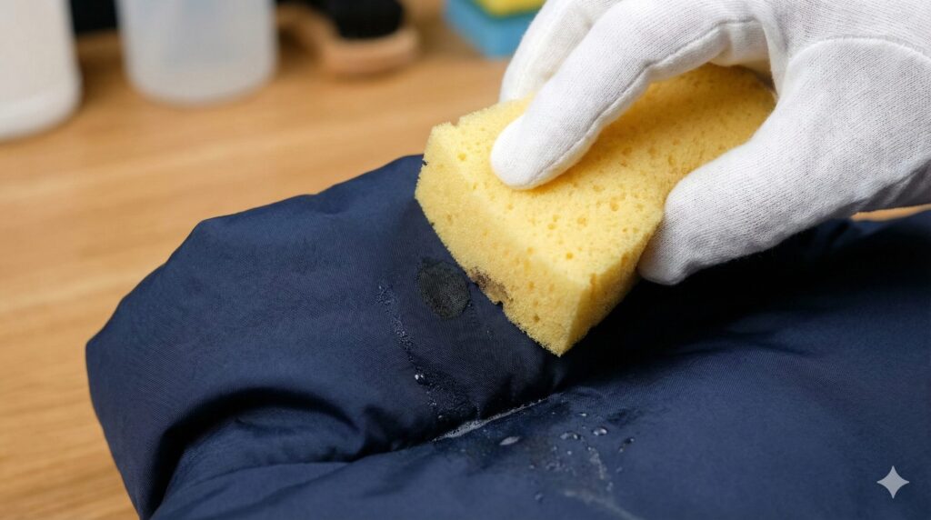 ダウンの襟元の汚れは軽くたたいて取る