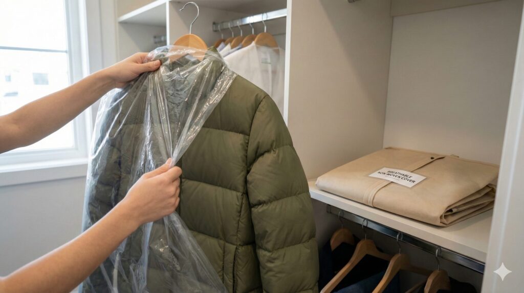 ダウンのクリーニング後のビニールは早めに取る
