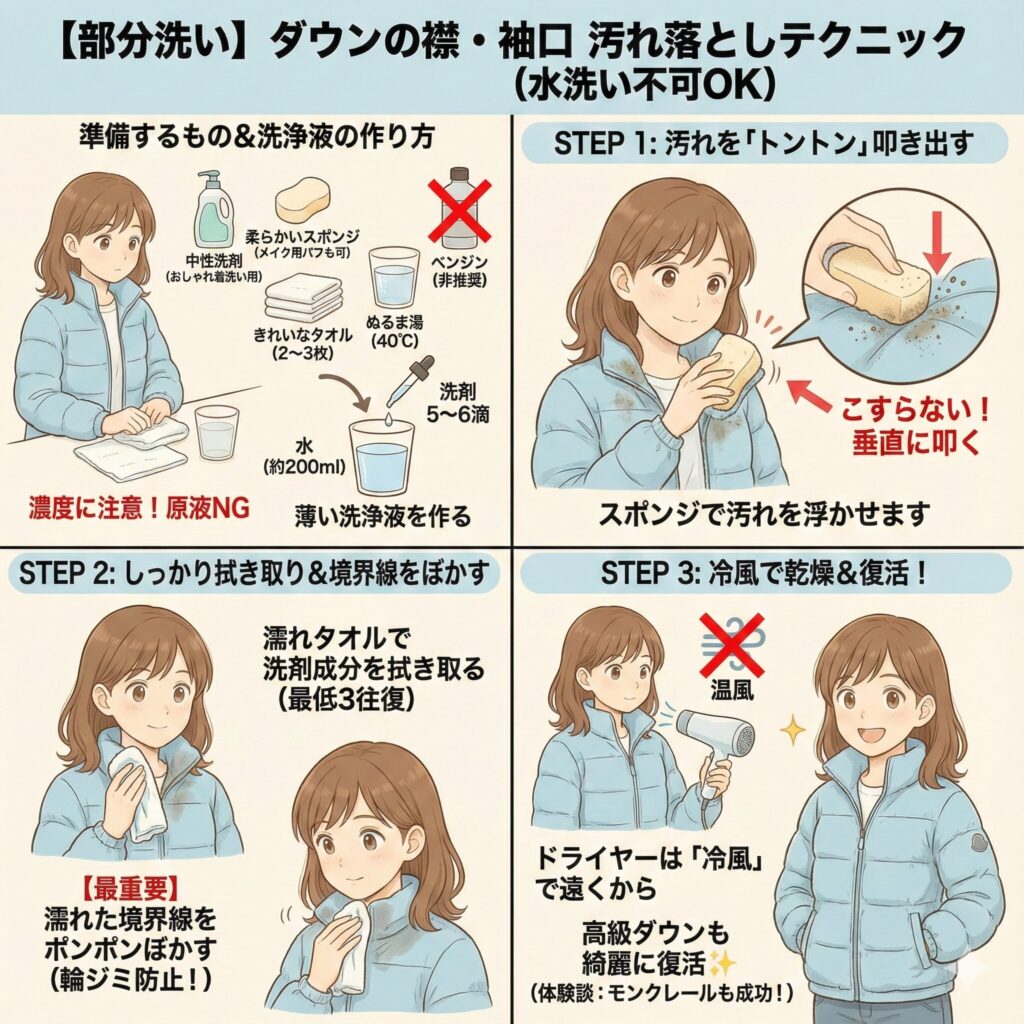 ダウンの正しい部分汚れケア手順