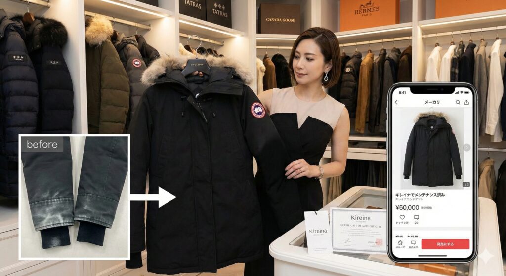 キレイナでハイブランドダウンの白化を直してもらった女性のイメージ