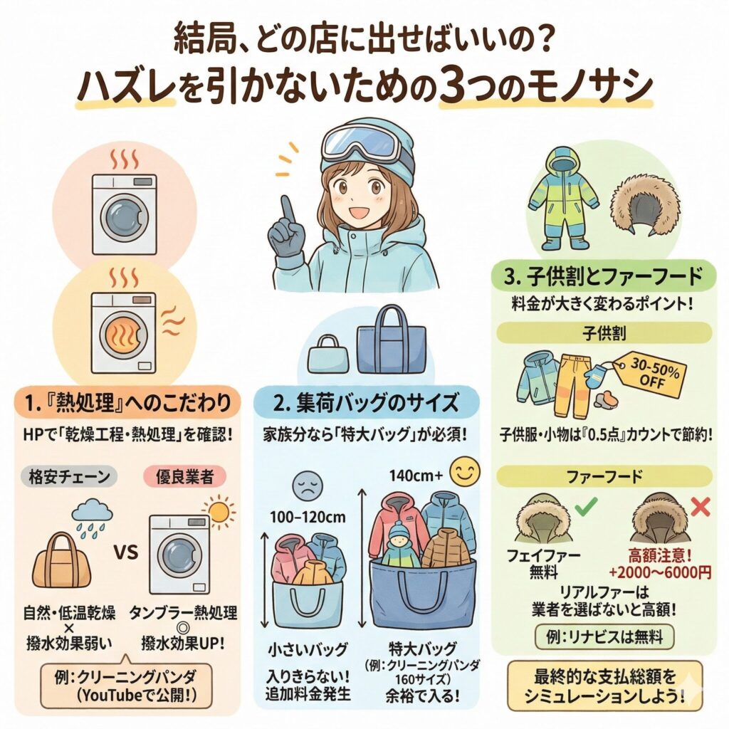 スキー・スノボウェアをクリーニング！失敗しないための業者選びの3つの基準