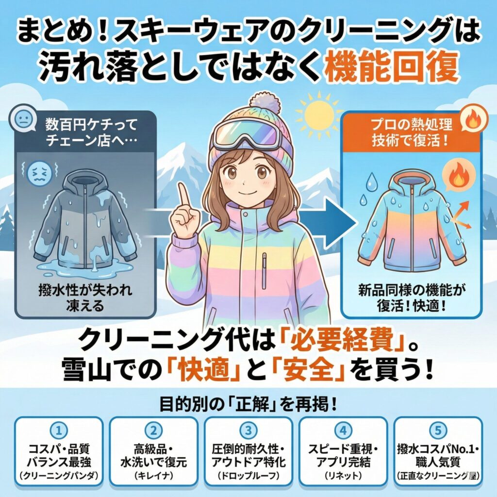 スキー・スノボウェアのクリーニングまとめ