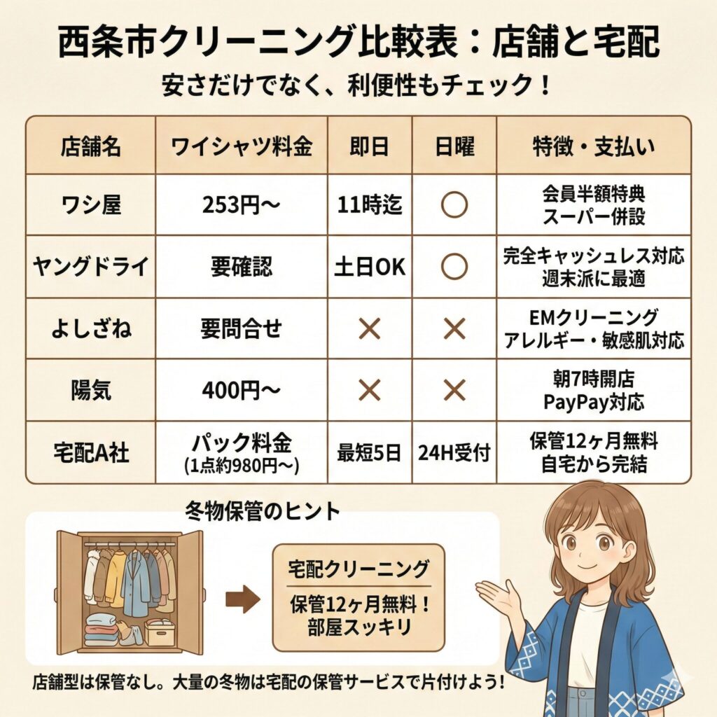 愛媛県西条市のクリーニング店比較図解