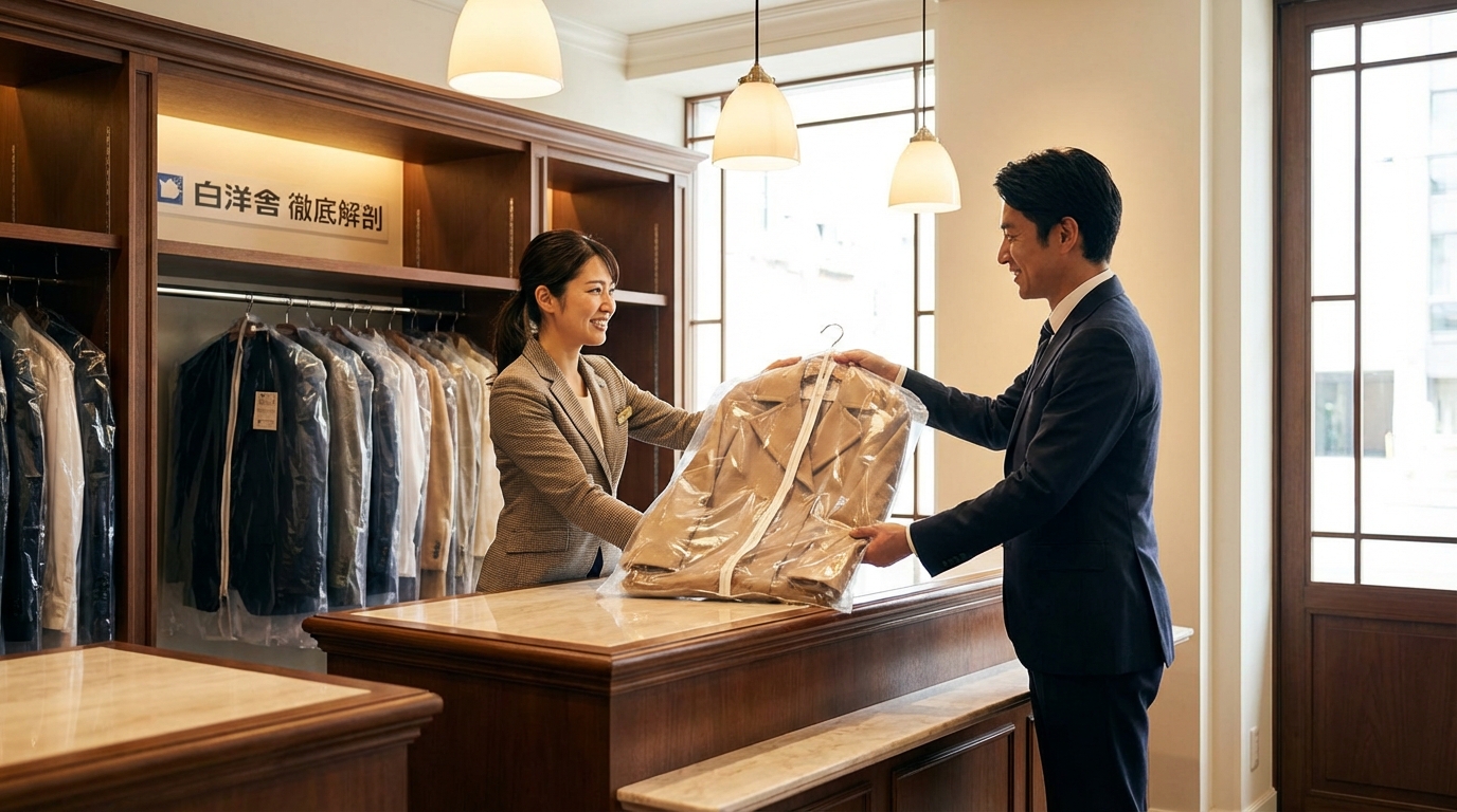 白洋舎のクリーニング受付の風景